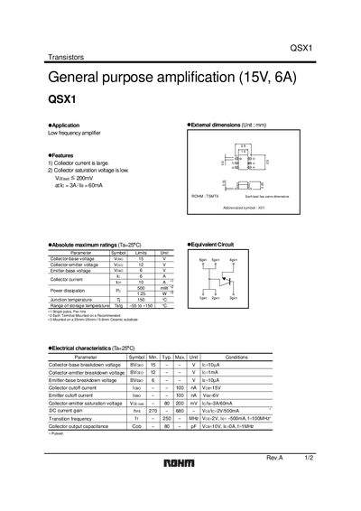 ROHM QSX1 Transistor Datasheet - cover page