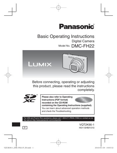 Panasonic DMC-FH22 Digital Camera Operating Instructions - cover page