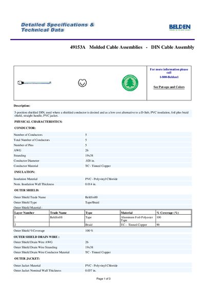 Belden 49153A Molded Cable Assemblies DIN Cable Assembly Datasheet - cover page