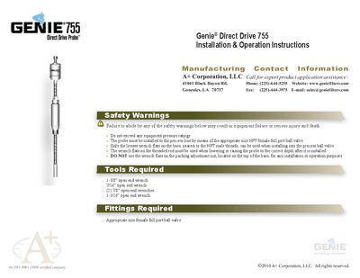 A+ Corporation 755 Installation & Operation Instructions