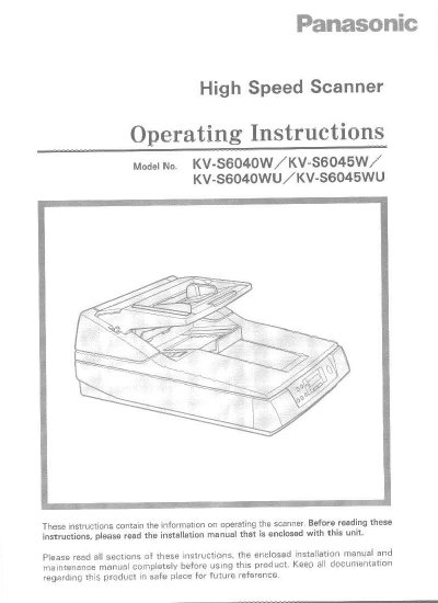 Panasonic KV-S6040W High Speed Scanner Operating Instructions - cover page