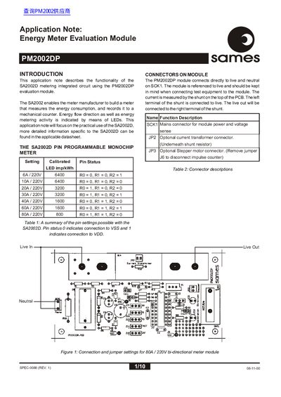 SAMES PM2002DP Energy Meter Evaluation Module Application Note - cover page