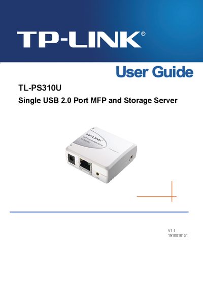 TP-Link TL-PS310U Single USB 2.0 Port MFP and Storage Server User Guide - cover page