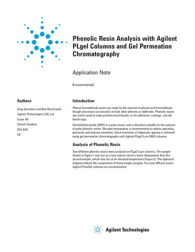 Agilent Phenolic Resin Analysis with Agilent PLgel Columns Application Note - cover page