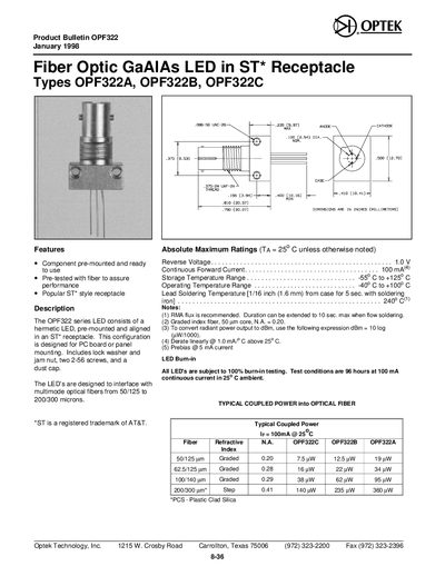 OPTEK OPF322A/OPF322B/OPF322C handbook - cover page