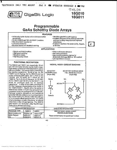 GigaBit Logic 16G010/16G011 Datasheet - cover page