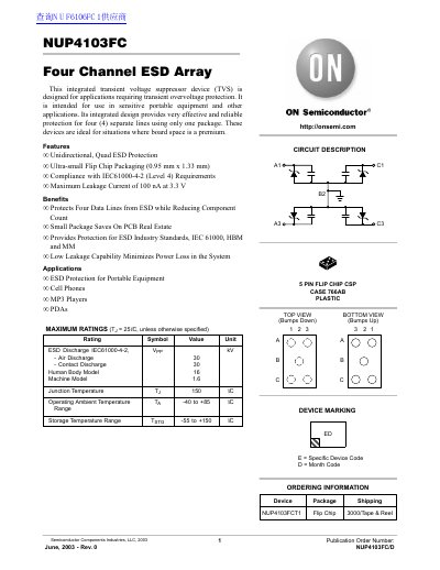 ON Semiconductor NUP4103FC Four Channel ESD Array Datasheet