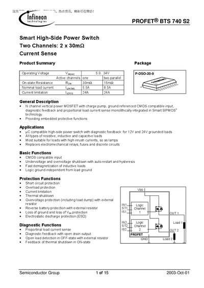 Infineon PROFET BTS 740 S2 Datasheet - cover page