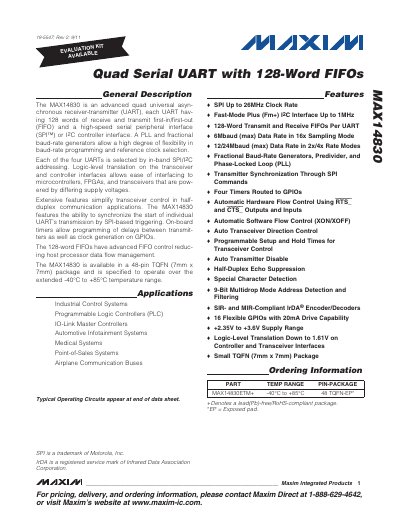 Maxim MAX14830 Quad Serial UART Datasheet - cover page