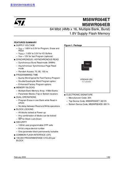 ST M58WR064ET M58WR064EB 64 Mbit (4Mb x 16 Multiple Bank Burst) 1.8V Supply Flash Memory handbook - cover page