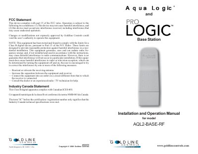 Goldline Controls AQL2-BASE-RF Base Station Installation and Operation Manual - cover page