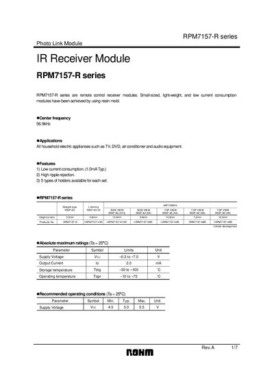 ROHM RPM7157-R Photo Link Module User Manual - cover page