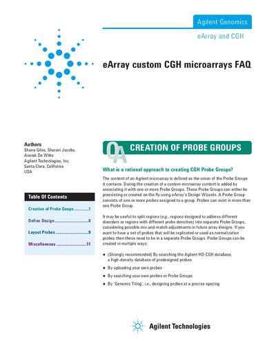 Agilent eArray Custom CGH Microarrays FAQ - cover page