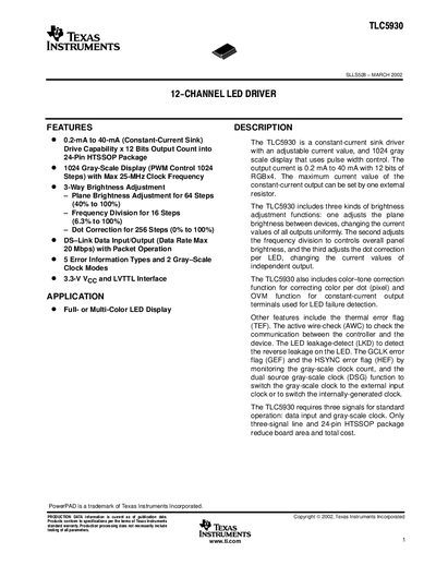 Texas Instruments TLC5930 LED Driver Datasheet - cover page