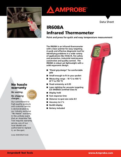 Amprobe IR608A Infrared Thermometer Data Sheet - cover page