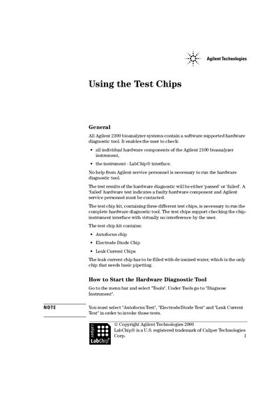 Agilent Using the Test Chips Manual - cover page
