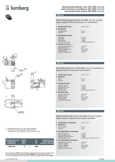 Lumberg 1501 03 Jack Connector Product Leaflet - cover page