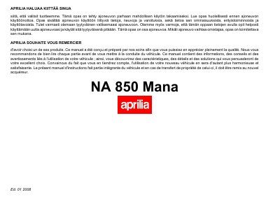 Aprilia NA 850 Mana Owner's Manual - cover page