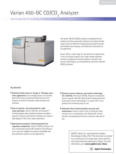 Agilent 450-GC CO/CO2 Analyzer Manual