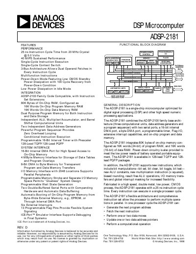 Analog Devices ADSP-2181 DSP Microprocessor Handbook - cover page