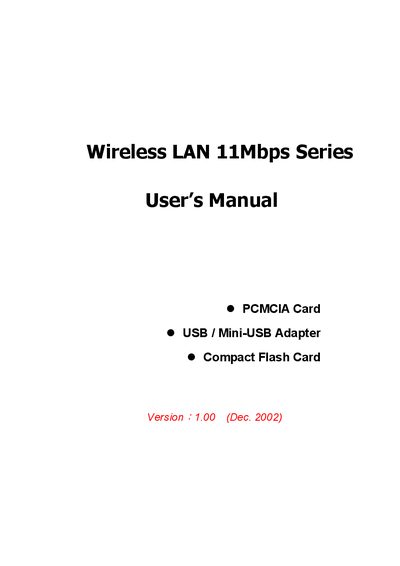 11Mbps Series Wireless LAN User Manual - cover page