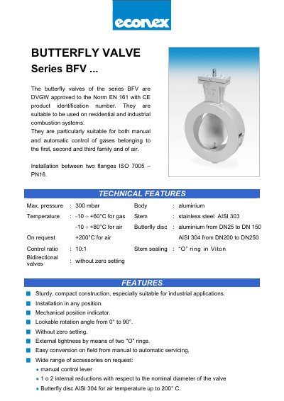 Econex BFV Series Butterfly Valve Technical Data - cover page