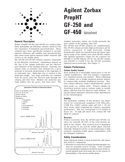 Agilent Zorbax PrepHT GF-250 and GF-450 Datasheet