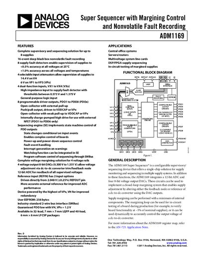 Analog Devices ADM1169 Super Sequencer Datasheet - cover page