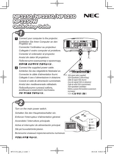 NEC NP3250 Quick Setup Guide