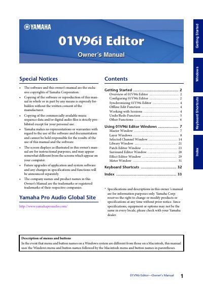 Yamaha 01V96i Editor Owner's Manual - cover page