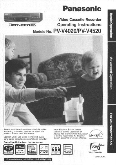 Panasonic PV-V4020/PV-V4520 VCR Operating Instructions