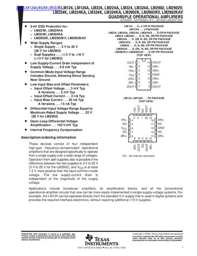 TEXAS INSTRUMENTS LM124 LM124A LM224 LM224A LM324 LM324A LM324Y LM2902 LM2902Q QUADRUPLE OPERATIONAL AMPLIFIERS handbook