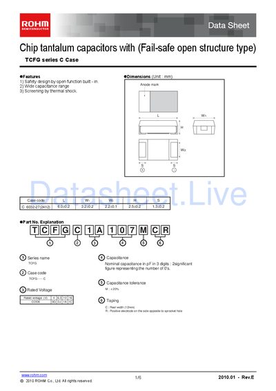 ROHM TCFG Series Chip Tantalum Capacitor Data Sheet - cover page