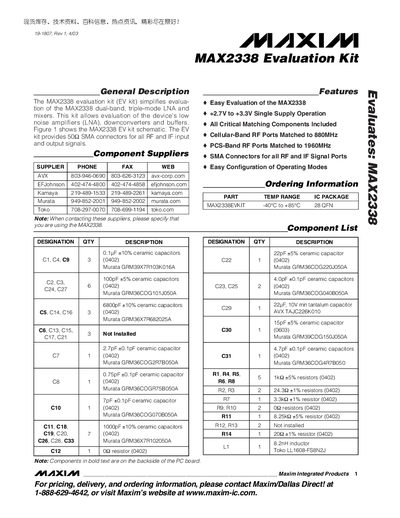Maxim MAX2338 Evaluation Kit User Manual