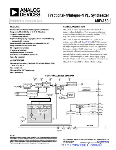 Analog Devices ADF4150 Datasheet Handbook - cover page