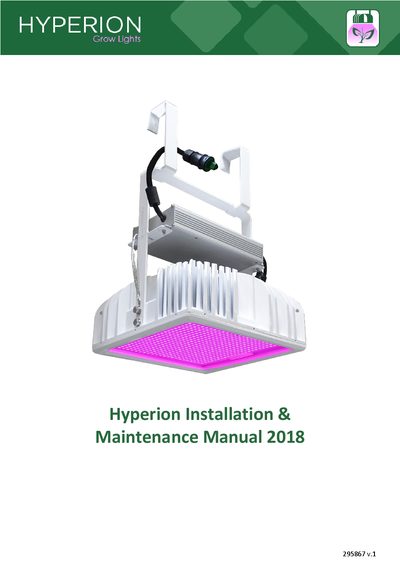 Plessey Hyperion 1750 LED Horticultural Grow Light Installation & Maintenance Manual - cover page