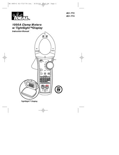 IDEAL 61-772 61-774 1000 AAC Clamp Meter Instructions Manual - cover page