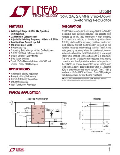 Linear Technology LT3684 Step-Down Converter Datasheet - cover page