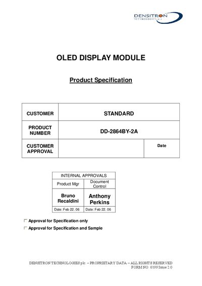 Densitron DD-2864BY-2A OLED Display Module Product Specification
