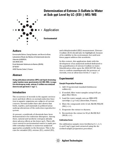 Agilent 6410 LC/MS Application Note: Determination of Estrone-3-Sulfate in Water - cover page
