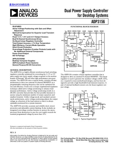 Analog Devices ADP3156 Dual Power Supply Controller Datasheet - cover page