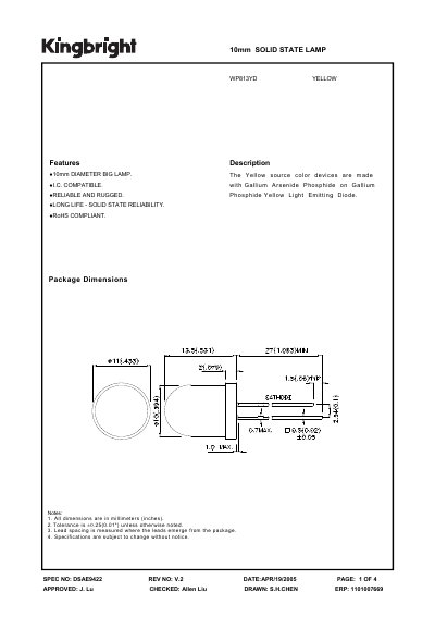 DSAE WP813YD LED Datasheet - cover page