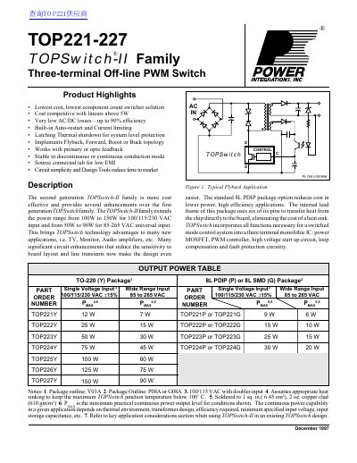 Power Integrations TOP221-227 TOPSwitch-II Datasheet - cover page