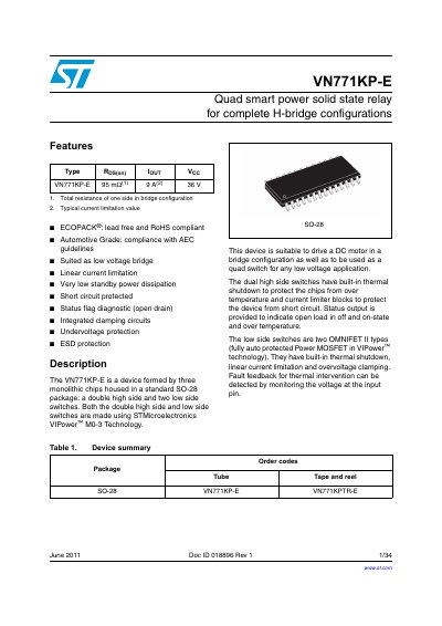 STMicroelectronics VN771KP-E Quad Smart Power Solid State Relay Datasheet