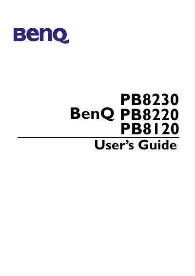 BenQ PB8230/PB8220/PB8120 Projector User's Guide