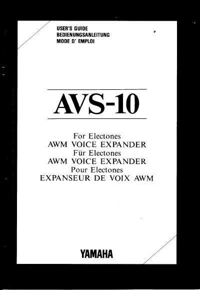 Yamaha AVS-10 Electone Voice Expander User's Guide