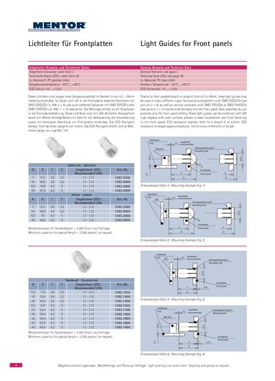 Mentor Light Guides for Front Panels Product Leaflet - cover page