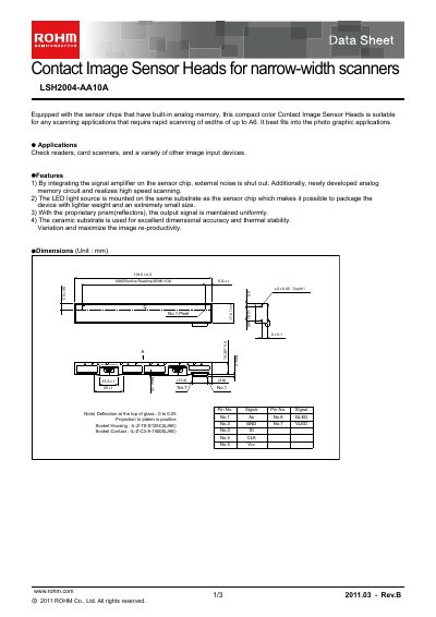 ROHM LSH2004-AA10A Contact Image Sensor Data Sheet - cover page