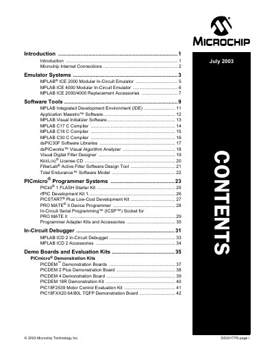 MICROCHIP 2003 Microchip Technology Inc. DS30177R-page i July 2003 CONTENTS Introduction Manual - cover page
