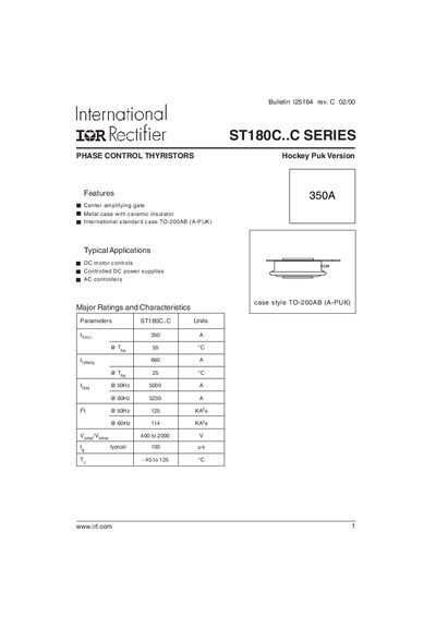 lnternational IOR Rectifier ST180C..C SERIES Data Sheet1 - cover page